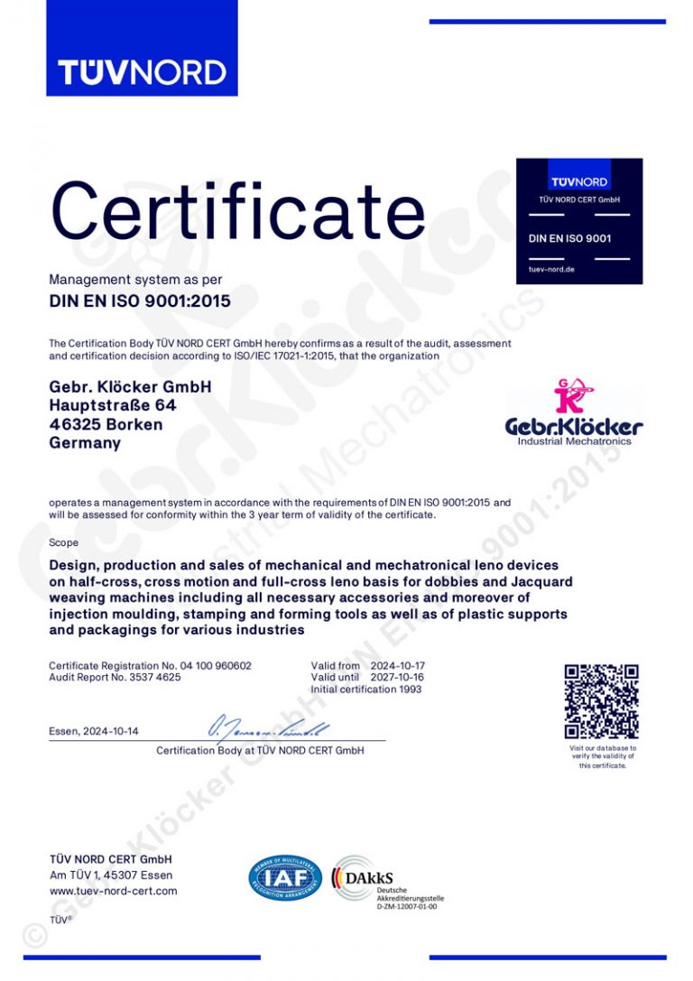 © Gebr. Klöcker GmbH DIN EN ISO 9001:2015