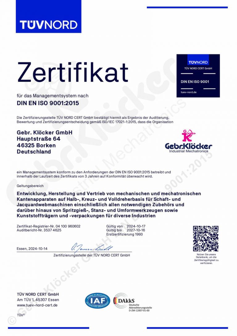 © Gebr. Klöcker GmbH DIN EN ISO 9001:2015